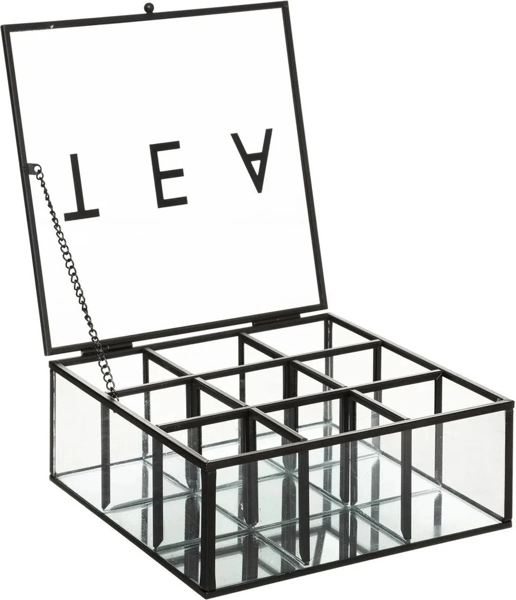 Theedoos/theekist industrieel zwart 9-vaks 18,5 x 17,5 cm van glas/metaal - Theezakjes doos/kist Theedoos/theekist Industrieel Zwart 9-vaks 18,5 X 17,5 Cm Van Glas/metaal - Theezakjes Doos/kist -LAVAZZA Winkel 1032x1200 2