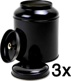 Merkloos 3 Stuks - Theeblik - Zwart - Theeblik 100 Gram - Theedoos - Theeblik Met Binnendeksel - Met Dubbele Deksel - Theeblikken Voor Losse Thee - Bewaarblik - Voorraadbussen - Opbergbak - Voorraadbus - Voor Losse Thee, Kruiden, Specerijen En Koffiebonen