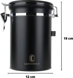 Castagnola Koffie Bewaarbus - Luchtdicht Met CO2 Uitlaat - Voor 600 Gram Koffiebonen - Koffieblik Matzwart Voorraadbussen - Voorraadbus - 1.8L -LAVAZZA Winkel 1123x1200 2