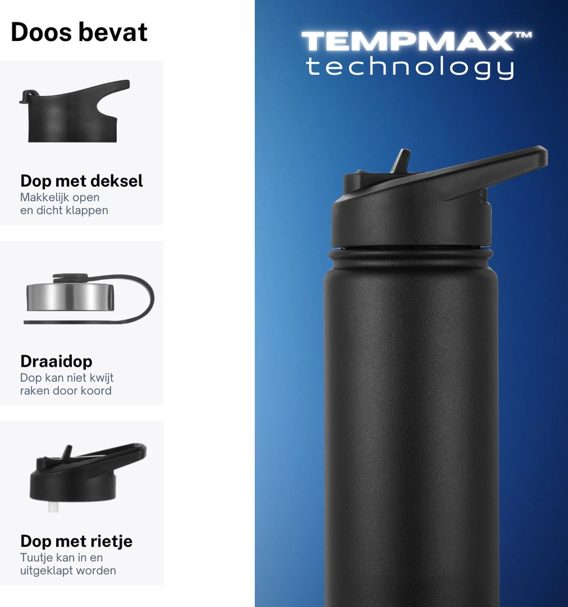 Thermo Master - Thermosfles & Drinkfles - Waterfles - 0,5 Liter - Midnight Black - 3 doppen Thermo Master - Thermosfles & Drinkfles - Waterfles - 0,5 Liter - Midnight Black - 3 Doppen -LAVAZZA Winkel 1124x1200 3