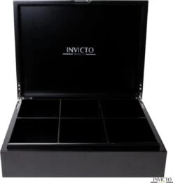 Invicto Products Theedoos 6 Vaks - Ruimte Voor 120 Theezakjes - Bamboe - Anti Slip En Anti Kras - Zwart -LAVAZZA Winkel 1136x1200