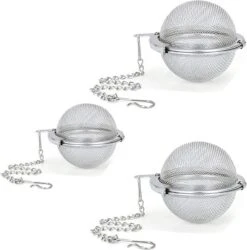 Merkloos Thee Zeef Set 3 Stuks Ø 9 / Ø 7 / Ø 5 - Thee/kruiden Kogel RVS -Thee Ei RVS - Kruiden Zeef/filter RVS