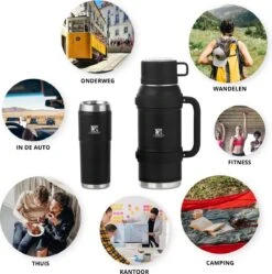 MacGyver RVS Thermoskan 1.5 Ltr – RVS Thermosbeker 0,55 Ltr - Langdurig Warm/koud - Zwart -LAVAZZA Winkel 1189x1200 2