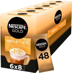 Nescafé Gold Latte Vanille Oploskoffie - 6 Doosjes à 8 Zakjes