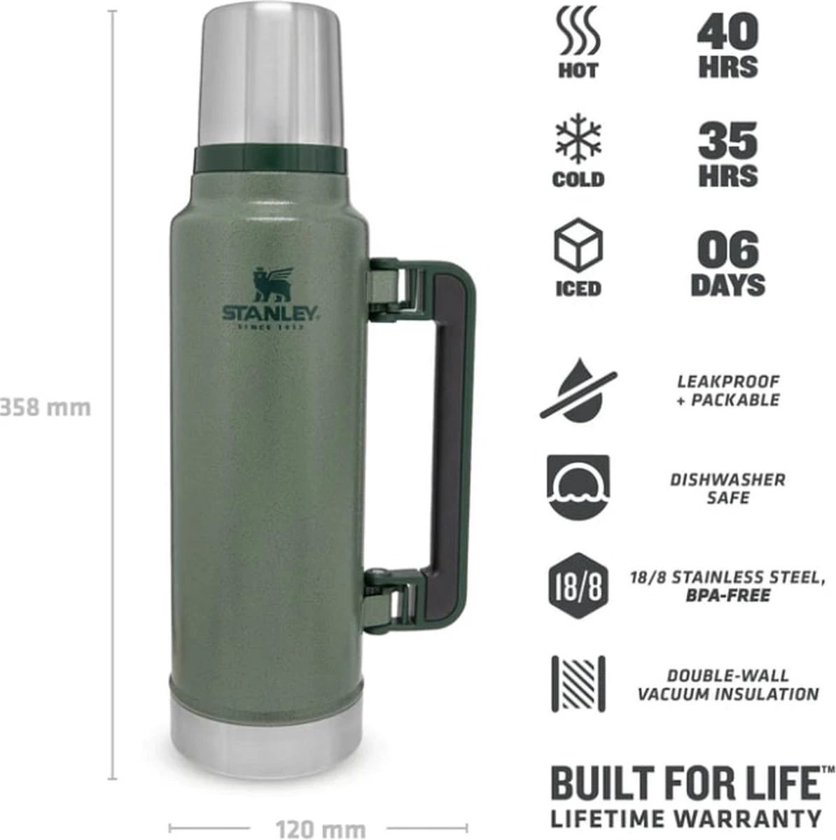 Stanley The Legendary Classic Bottle 1,00L - thermosfles - Hammertone Green Stanley The Legendary Classic Bottle 1,00L - Thermosfles - Hammertone Green -LAVAZZA Winkel 1194x1200 1
