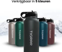 Tigrar - Drinkfles - Waterfles - Thermosfles 1 Liter - RVS - (Grafiet) Zwart - Incl. Extra Dop 3 Rietjes En Reiniger -LAVAZZA Winkel 1200x1021 2