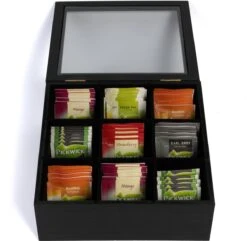 CasaLupo Theedoos Zwart 9-vaks - Met Fluweel - 23 X 23 Cm -LAVAZZA Winkel 1200x1172 1