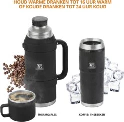 MacGyver RVS Thermoskan 1.5 Ltr – RVS Thermosbeker 0,55 Ltr - Langdurig Warm/koud - Zwart -LAVAZZA Winkel 1200x1180 1