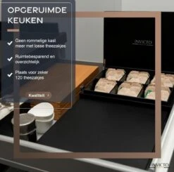 Invicto Products Theedoos 6 Vaks - Ruimte Voor 120 Theezakjes - Bamboe - Anti Slip En Anti Kras - Zwart -LAVAZZA Winkel 1200x1192 2