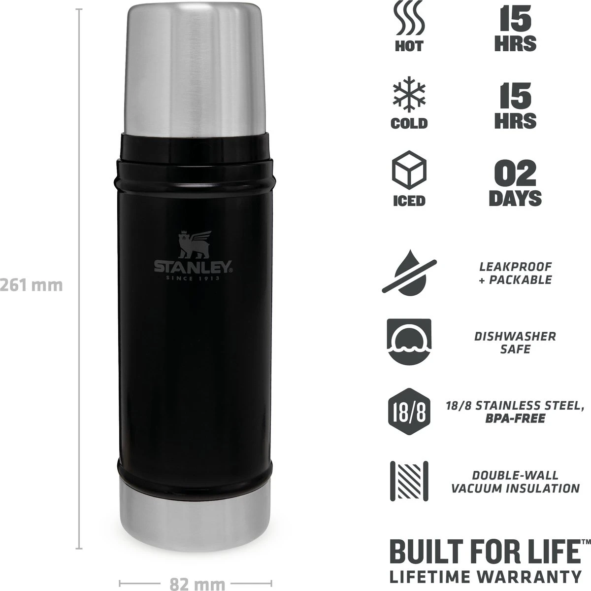 Stanley The Legendary Classic Bottle 0,47L - thermosfles - Matte Black Stanley The Legendary Classic Bottle 0,47L - Thermosfles - Matte Black -LAVAZZA Winkel