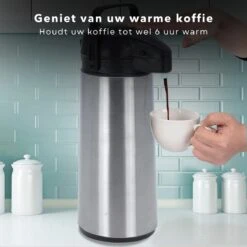 Cheqo® Thermos Pomp - 1.8L Roestvrij Staal - Isoleerkan Met Pomp - Thermoskan Met Pomp - Zwarte Dop & Handvat - Houdt 6 Uur Warm - 1800ml - Afmeting 17x14x36cm -LAVAZZA Winkel 1200x1200 339