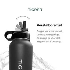 Tigrar - Drinkfles - Waterfles - Thermosfles 1 Liter - RVS - (Grafiet) Zwart - Incl. Extra Dop 3 Rietjes En Reiniger -LAVAZZA Winkel 1200x1200 388