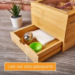 Amazy Theedoos Bamboe Extra Groot Met Lade En Theeplank - Thee Opslag Voor Theezakjes, Organizer Houten Doos Met Theekist, Theedozen Met 8 Verstelbare Verdelers, Opbergdoos -LAVAZZA Winkel 1200x1200 512