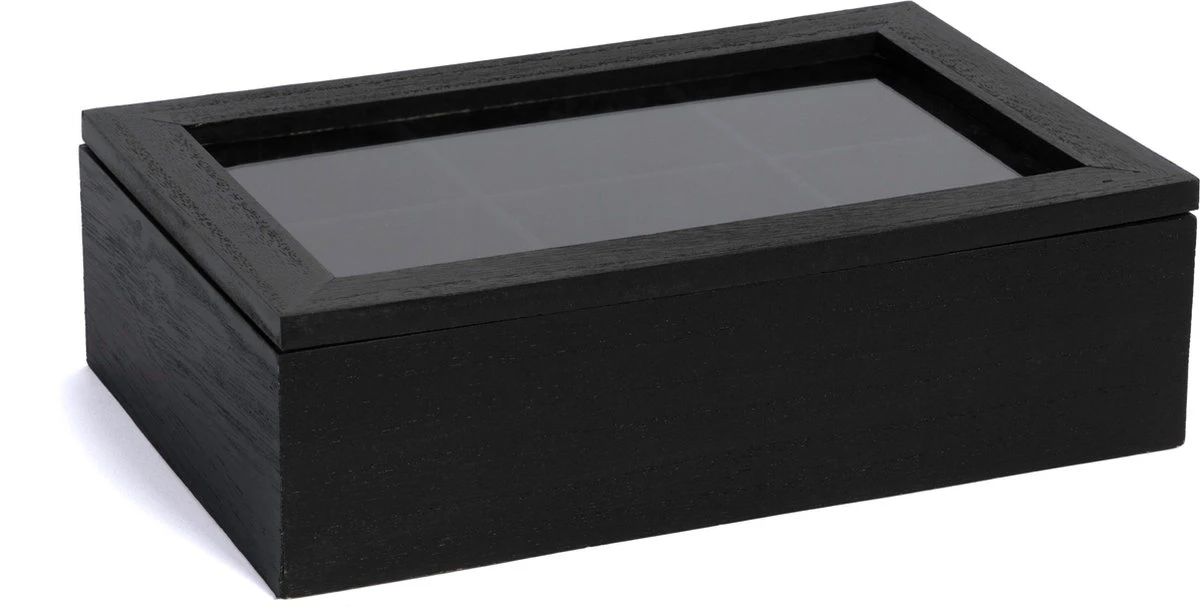 CasaLupo Theedoos Zwart 6-vaks - met Fluweel - 24 x 16 cm CasaLupo Theedoos Zwart 6-vaks - Met Fluweel - 24 X 16 Cm -LAVAZZA Winkel