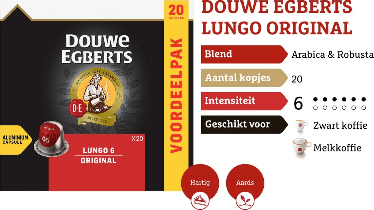 Douwe Egberts Lungo Original Koffiecups - Intensiteit 6/12 - 10 x 20 capsules Douwe Egberts Lungo Original Koffiecups - Intensiteit 6/12 - 10 X 20 Capsules -LAVAZZA Winkel 1200x674 5