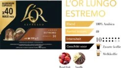 L'OR Lungo Estremo Koffiecups - Intensiteit 10/12 - 4 X 40 Capsules -LAVAZZA Winkel 1200x676 1
