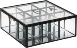 Theedoos/theekist Industrieel Zwart 9-vaks 18,5 X 17,5 Cm Van Glas/metaal - Theezakjes Doos/kist