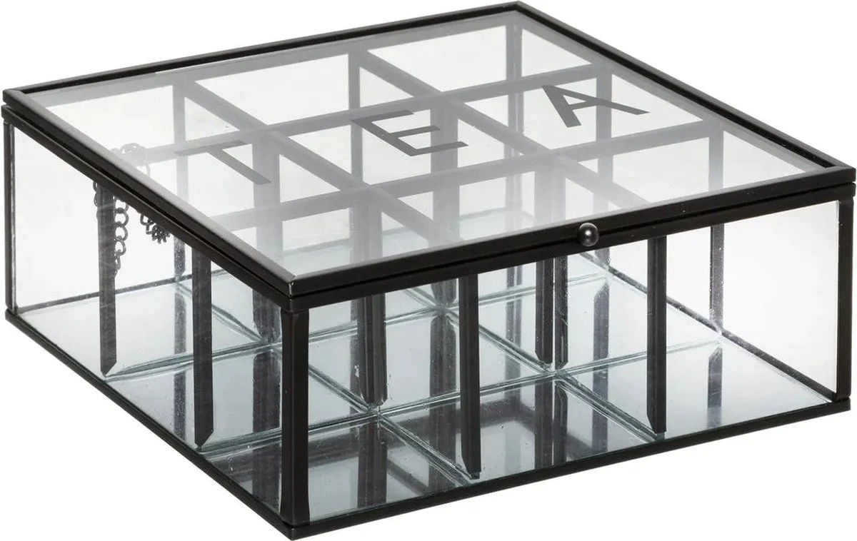 Theedoos/theekist industrieel zwart 9-vaks 18,5 x 17,5 cm van glas/metaal - Theezakjes doos/kist Theedoos/theekist Industrieel Zwart 9-vaks 18,5 X 17,5 Cm Van Glas/metaal - Theezakjes Doos/kist -LAVAZZA Winkel 1200x758 7