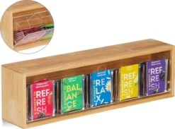 Relaxdays Theedoos 5 Vaks - Theekist - Theezakjeshouder - Bamboe - Voor Ca. 10 Theezakjes -LAVAZZA Winkel 1200x889