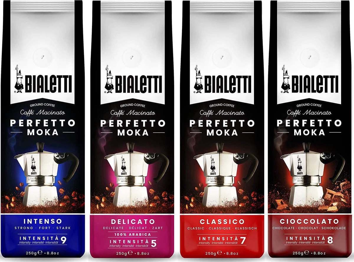 Bialetti Perfetto Moka Gemalen Koffie Proefpakket - 4 x 250 gram - Classico, Intenso, Delicato en Cioccolato Bialetti Perfetto Moka Gemalen Koffie Proefpakket - 4 X 250 Gram - Classico, Intenso, Delicato En Cioccolato -LAVAZZA Winkel 1200x889 7