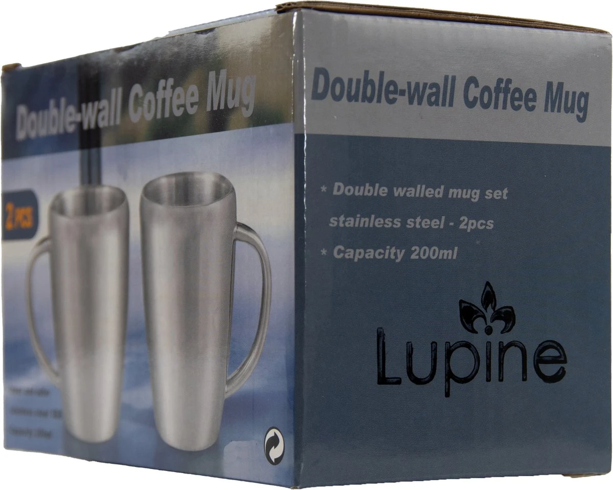 Beker RVS Dubbelwandig 200ml lang warm Set van 2 kopjes mooie set bekers van Roestvrij staal Lupine Beker RVS Dubbelwandig 200ml Lang Warm Set Van 2 Kopjes Mooie Set Bekers Van Roestvrij Staal -LAVAZZA Winkel 1200x959 1