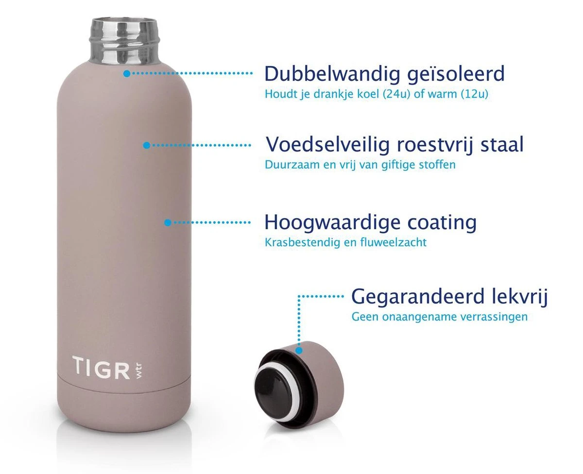 TIGR The Minimalist - Drinkfles - Thermosfles - RVS - 500ml - Taupe TIGR The Minimalist - Drinkfles - Thermosfles - RVS - 500ml - Taupe -LAVAZZA Winkel