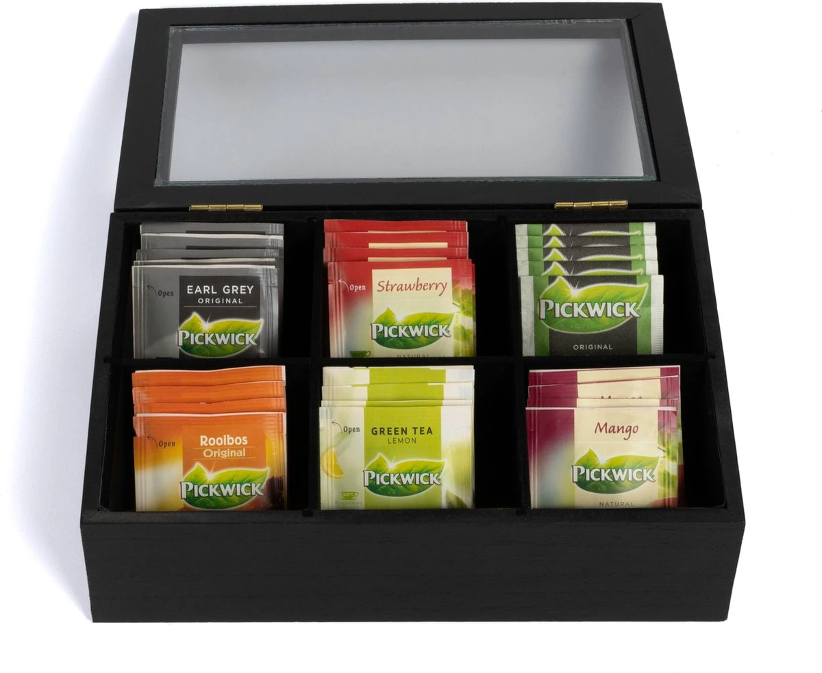 CasaLupo Theedoos Zwart 6-vaks - met Fluweel - 24 x 16 cm CasaLupo Theedoos Zwart 6-vaks - Met Fluweel - 24 X 16 Cm -LAVAZZA Winkel