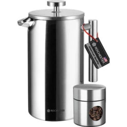Rochester French Press - Cafetiere Met Bonenpotje - Koffiemaker - 1 Liter - Vaatwasserbestendig – Dubbelwandig - RVS
