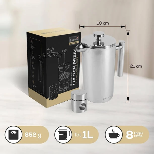 Rochester French Press - Cafetiere met Bonenpotje - Koffiemaker - 1 Liter - Vaatwasserbestendig – Dubbelwandig - RVS Rochester French Press - Cafetiere Met Bonenpotje - Koffiemaker - 1 Liter - Vaatwasserbestendig – Dubbelwandig - RVS -LAVAZZA Winkel 3813902 1d69759d