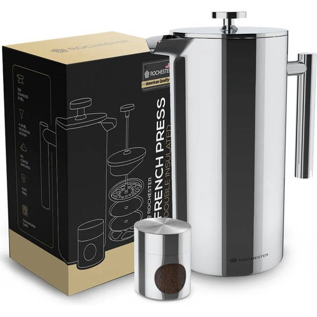 Rochester French Press - Cafetiere met Bonenpotje - Koffiemaker - 1 Liter - Vaatwasserbestendig – Dubbelwandig - RVS Rochester French Press - Cafetiere Met Bonenpotje - Koffiemaker - 1 Liter - Vaatwasserbestendig – Dubbelwandig - RVS -LAVAZZA Winkel 3813902 9599de44