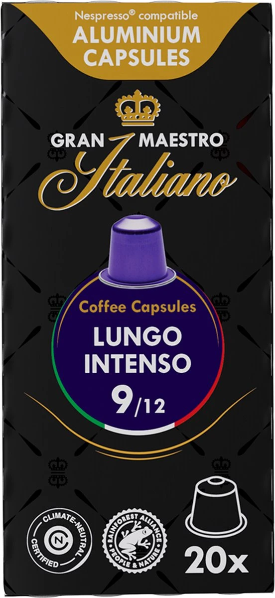 Gran Maestro Italiano - Lungo Intenso - Koffiecups - Nespresso Compatibel Capsules - Krachtige Smaak - 6 x 20 cups Gran Maestro Italiano - Lungo Intenso - Koffiecups - Nespresso Compatibel Capsules - Krachtige Smaak - 6 X 20 Cups -LAVAZZA Winkel 552x1200 1