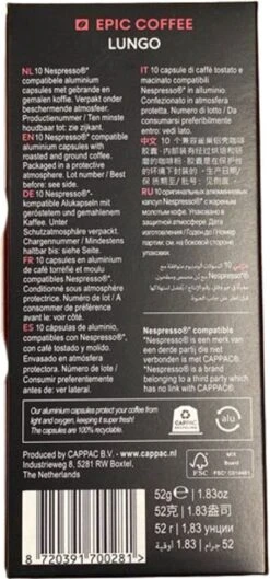 100 Capsules Epic Coffee - Lungo - Nespresso® Compatible Aluminium Capsules - RFA Keurmerk - Doos 100 Stuks -LAVAZZA Winkel 560x1200
