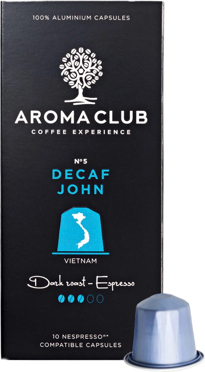 Aroma Club - Nespresso Compatible Capsules (120 st.) - No. 5 Decaf John - Intensiteit 3/5 - Decaf - 100% Aluminium Koffiecups Aroma Club - Nespresso Compatible Capsules (120 St.) - No. 5 Decaf John - Intensiteit 3/5 - Decaf - 100% Aluminium Koffiecups -LAVAZZA Winkel 661x1200 1