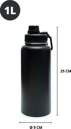Thermosfles - Onyx Black - 1 Liter - Extra Dop Met Rietje & Drinktuit - Thermosflessen - Isoleerfles - BPA Vrij - Lekvrij - Thermoskan - Isoleerbeker - Thermosbeker -LAVAZZA Winkel 666x1200