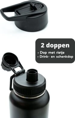Thermosfles - Onyx Black - 1 Liter - Extra Dop Met Rietje & Drinktuit - Thermosflessen - Isoleerfles - BPA Vrij - Lekvrij - Thermoskan - Isoleerbeker - Thermosbeker -LAVAZZA Winkel 758x1200