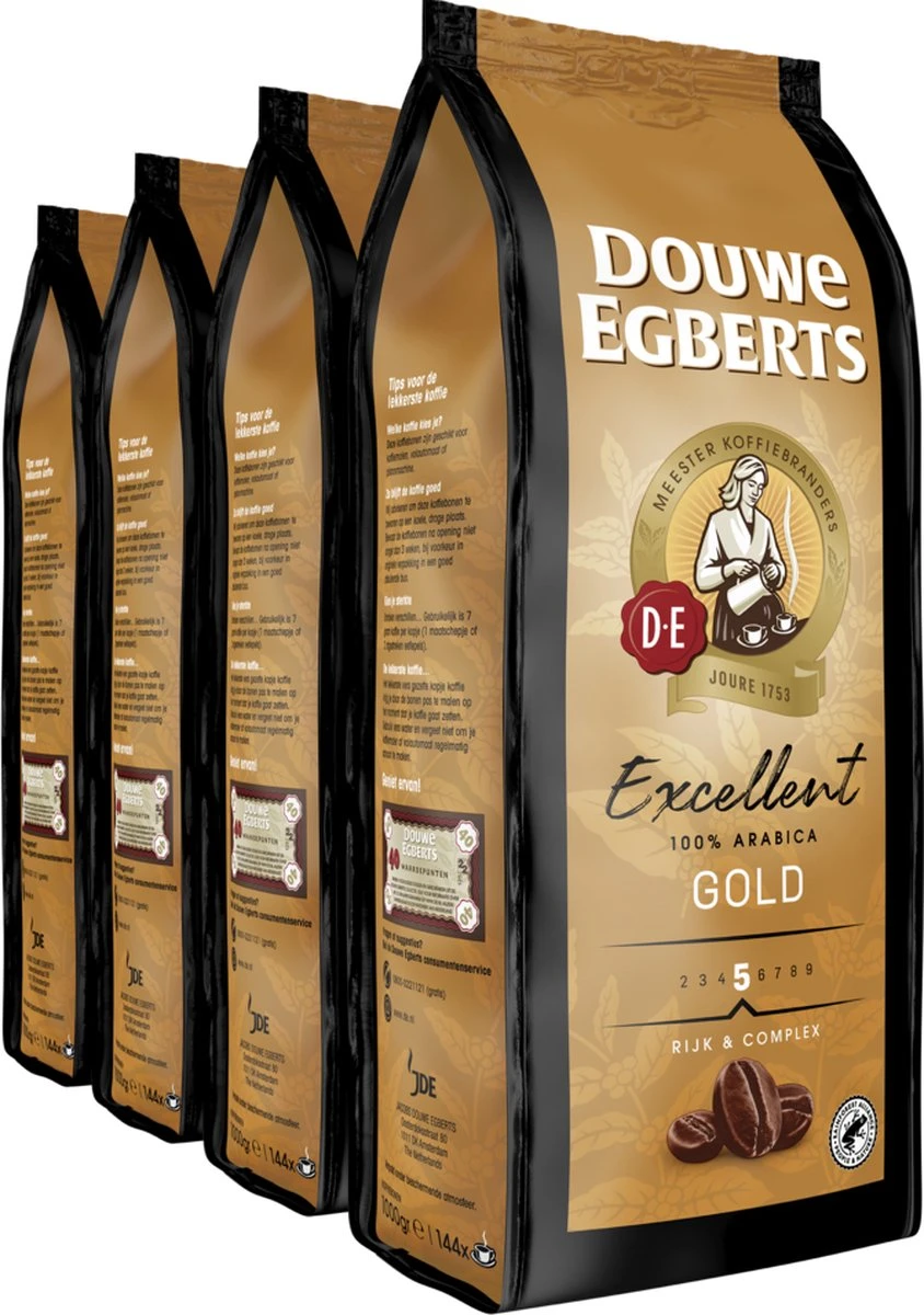 Douwe Egberts Excellent Gold Koffiebonen - 5/9 Intensiteit - 4 x 1kg Douwe Egberts Excellent Gold Koffiebonen - 5/9 Intensiteit - 4 X 1kg -LAVAZZA Winkel