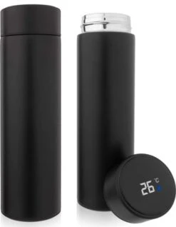 YUNICS® Thermoskan - Met Smart Temperatuur Display - Thermos - Thermosfles - Thermosbeker - Thermofles - Isoleerfles - Travel Mug - RVS - Zwart