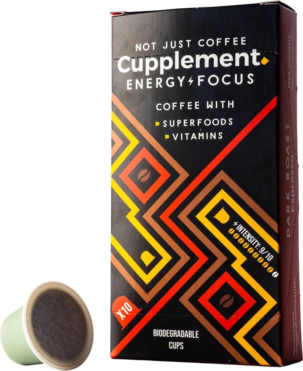 Cupplement Energy/Focus blend dark roast espresso - 10 Nespresso koffiecups - Koffie met vitamines, extra cafeïne en superfoods - Duurzame biologische afbreekbare koffie capsules Cupplement Energy/Focus Blend Dark Roast Espresso - 10 Nespresso Koffiecups - Koffie Met Vitamines, Extra Cafeïne En Superfoods - Duurzame Biologische Afbreekbare Koffie Capsules -LAVAZZA Winkel 978x1200 1