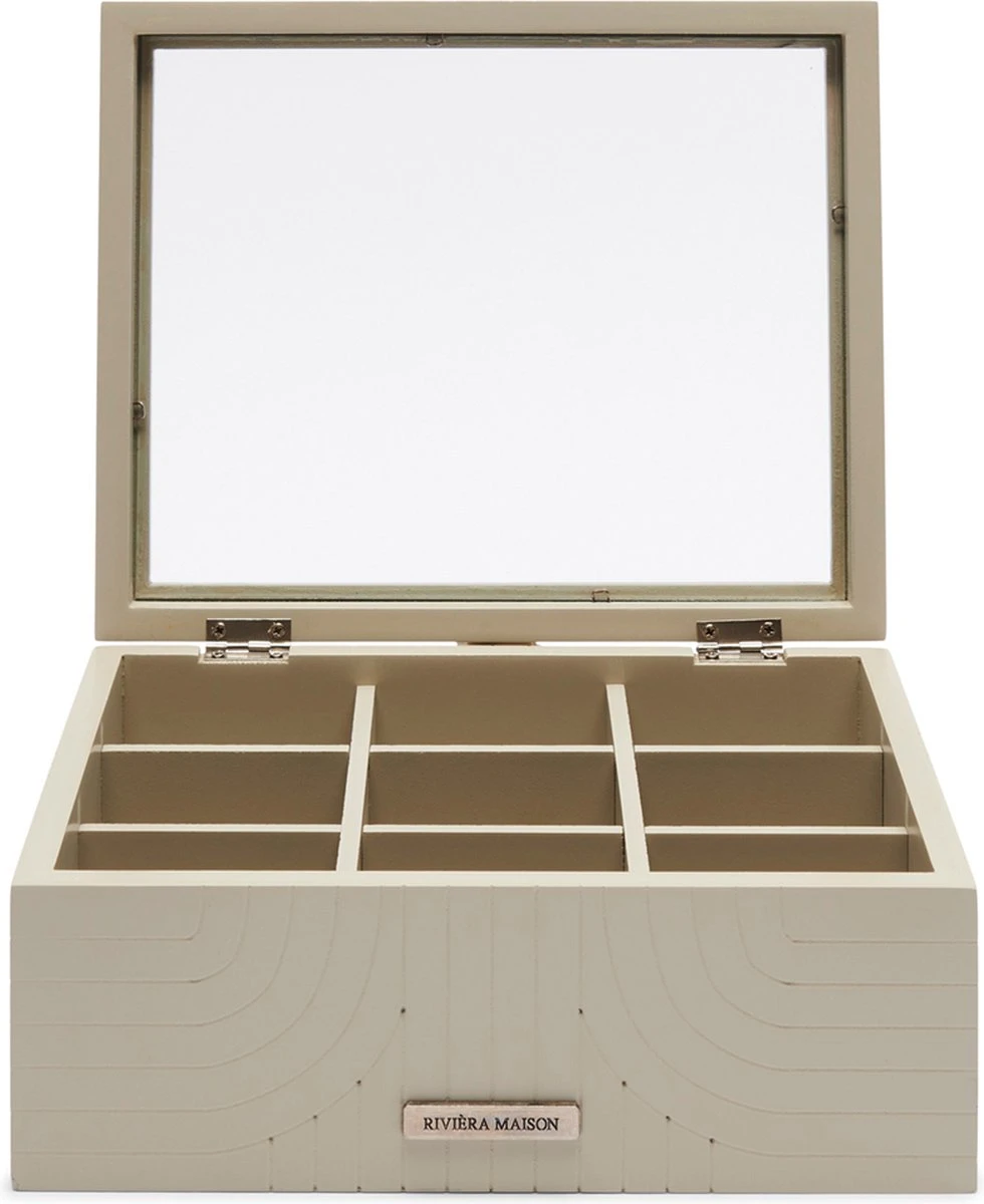 Riviera Maison theedoos 6 vakjes, transparante deksel - Room 48 Tea Box - Grijs - MDF, Glas Riviera Maison Theedoos 6 Vakjes, Transparante Deksel - Room 48 Tea Box - Grijs - MDF, Glas -LAVAZZA Winkel